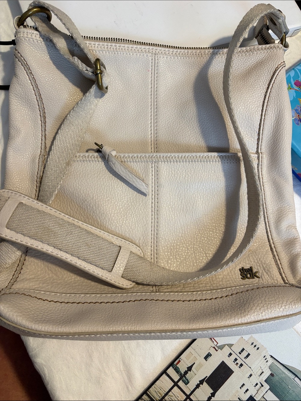 The Sak Pebbled Leather Shoulder Bag in Ivory